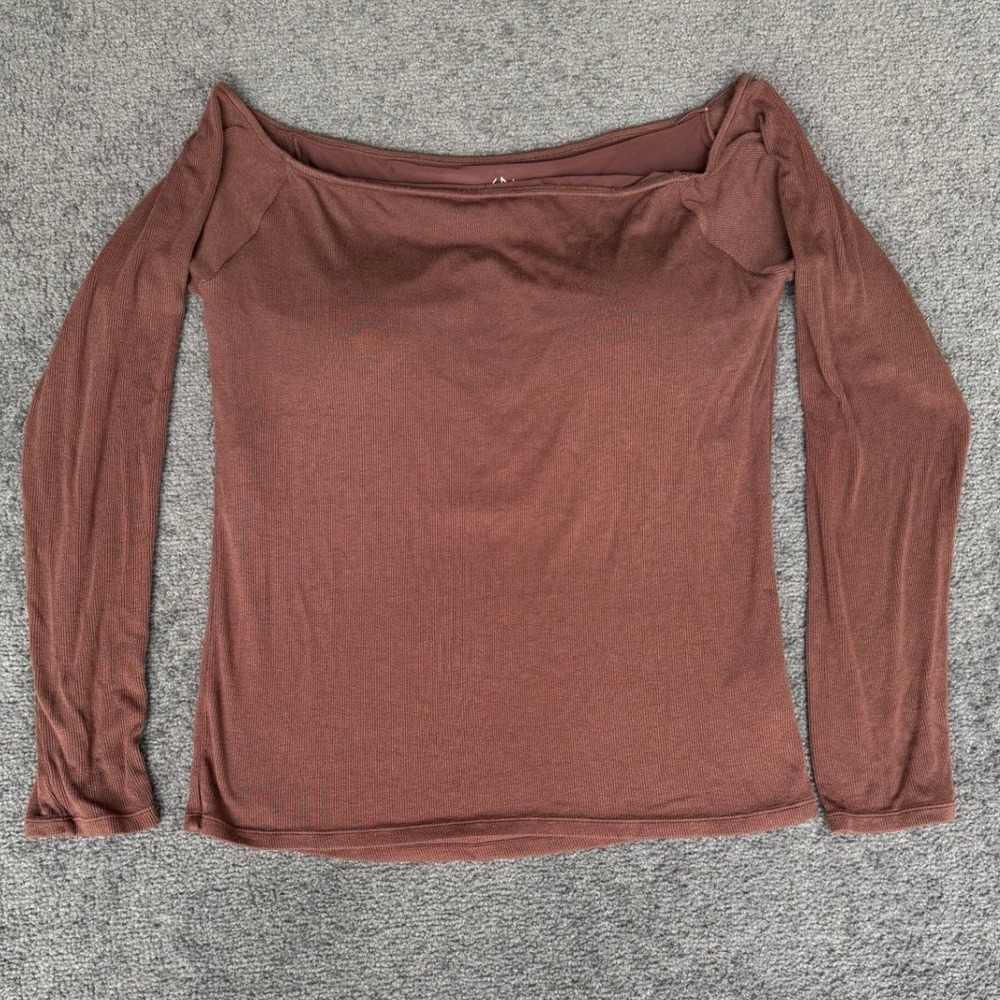 Klassy‎ Network Brown Ribbed Off Shoulder Long Sleeve Brami Top 3XL
